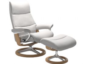 Stressless View Large Chair & Stool with Signature Base
