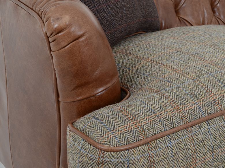 Harris Tweed Dalmore leather and tweed midi sofa