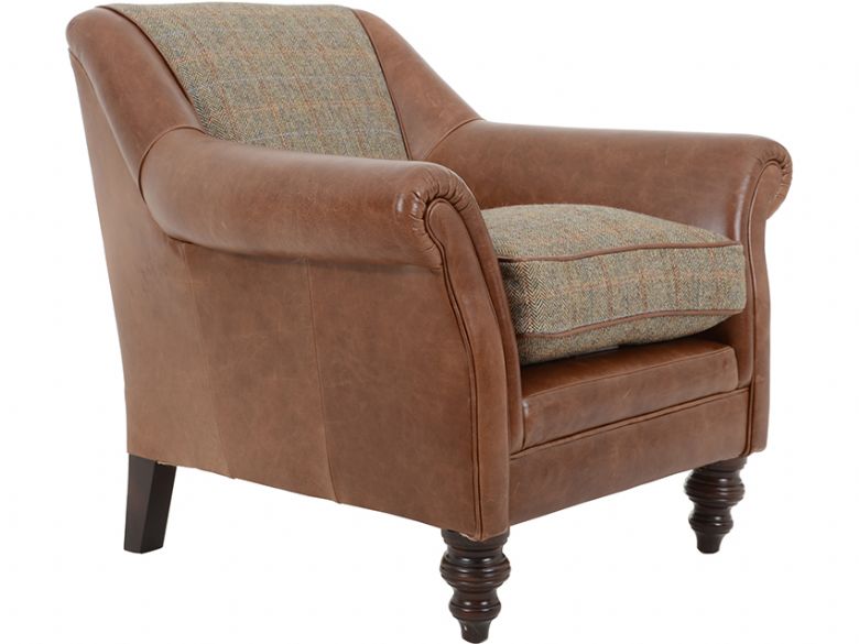 Harris Tweed Dalmore leather and tweed accent chair