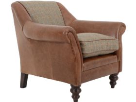 Harris Tweed Dalmore leather and tweed accent chair