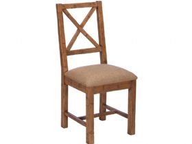 Halsey Reclaimed Cross Back Dining Chair With Fabric Seat