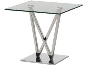Frank modern glass lamp table with stainless steel base available at Lee Longlands