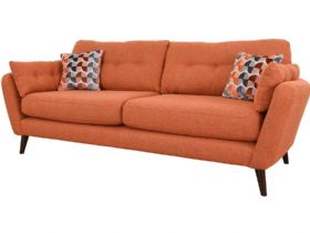 Lottie contemporary orange fabric sofa with geometric scatters
