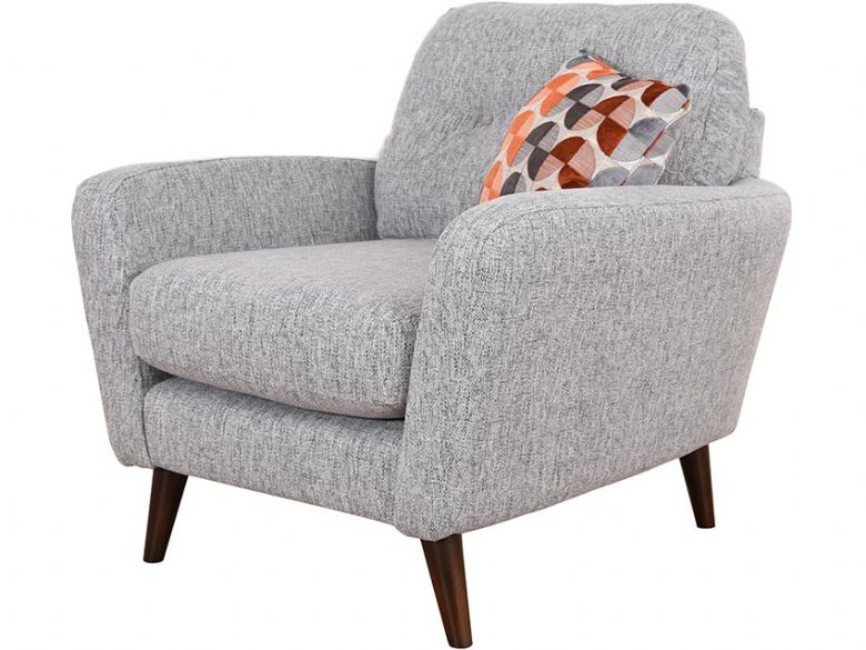 Lottie contemporary grey armchair with geometric scatter cushion