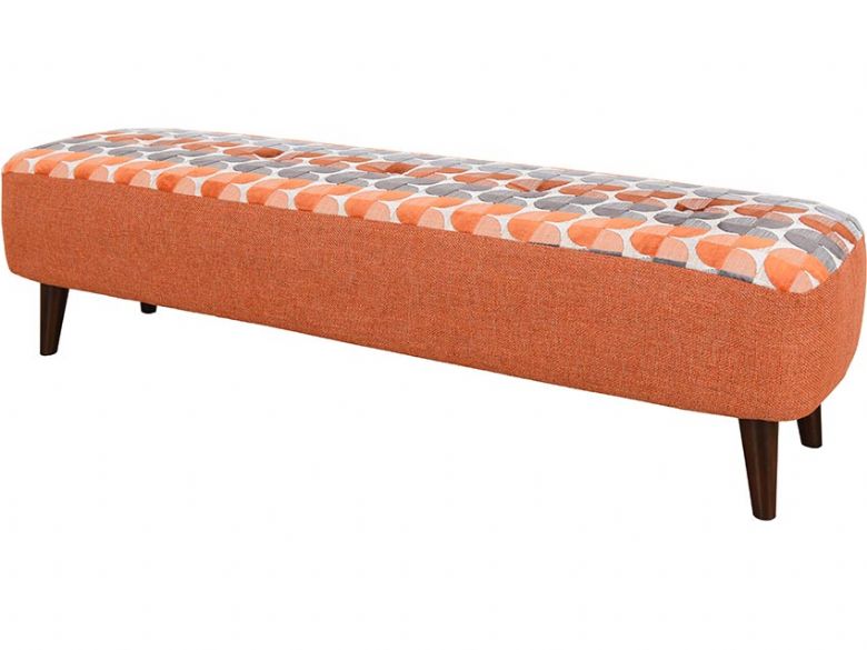 Lottie fabric orange long bench footstool available at Lee Longlands