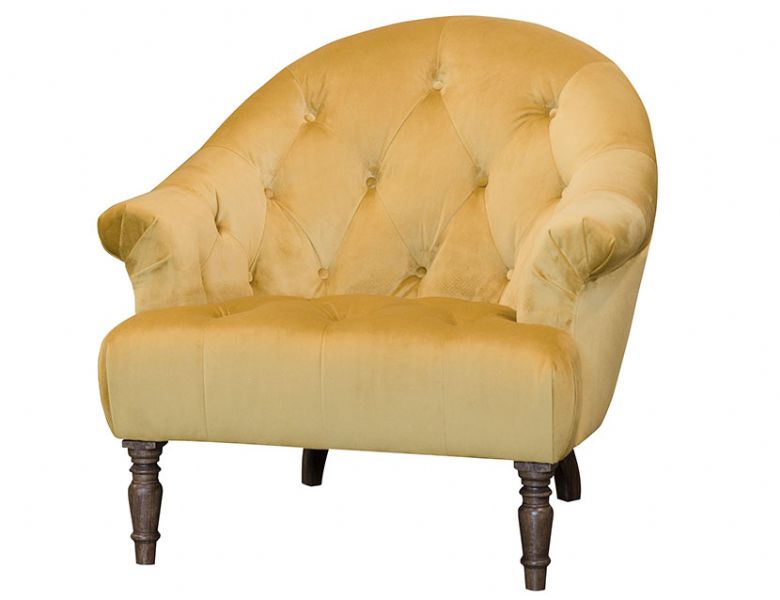 Vivienne fabric chair in plush turmeric available at Lee Longlands