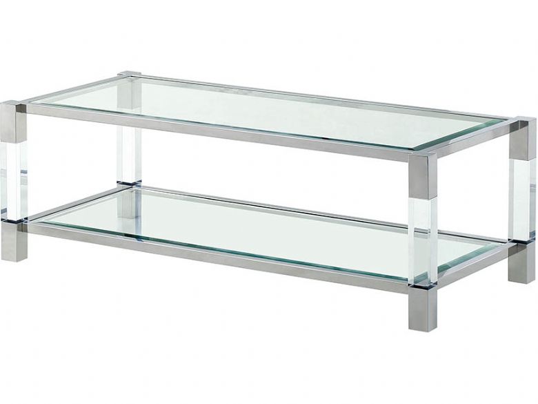 Montreal clear glass coffee table with stainless steel base