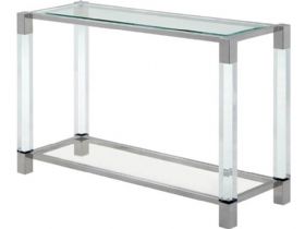 Montreal clear glass console table or sofa table available at Lee Longlands