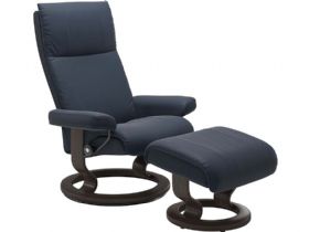 Stressless Aura Small Leather Chair & Stool With Classic Base