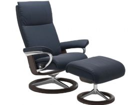 Stressless Aura Small Leather Chair & Stool With Signature Base