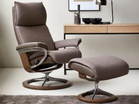 Stressless Aura Leather Chair with Signature Base in Paloma Chestnut