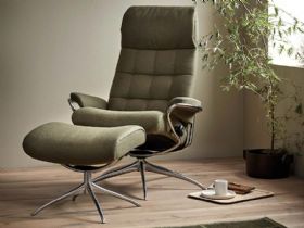 Stressless London Fabric Chair and Stool in Calido Dark Green