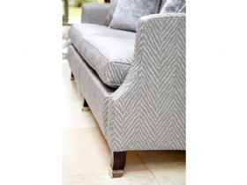 Duresta Amelia chair in grey chevron fabric available at Lee Longlands