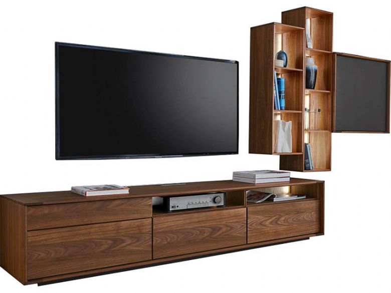 Quanto 315cm walnut and anthracite TV wall unit available at Lee Longlands