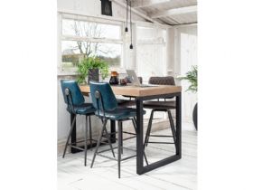 Massa brown bonded leather barstools with Halsey reclaimed rectangular bar table
