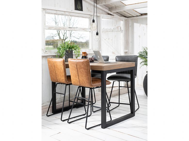 Sam leather look grey bar stool with Halsey reclaimed rectangular bar table