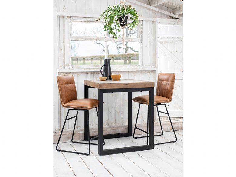 Sam tan barstool with Halsey reclaimed square bar table