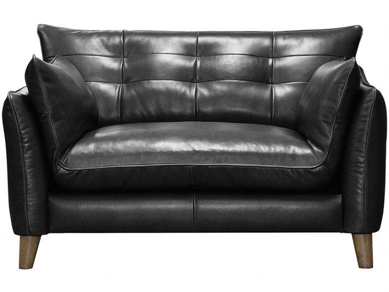 Fredrik contemporary leather black snuggler chair available at Lee Longlands