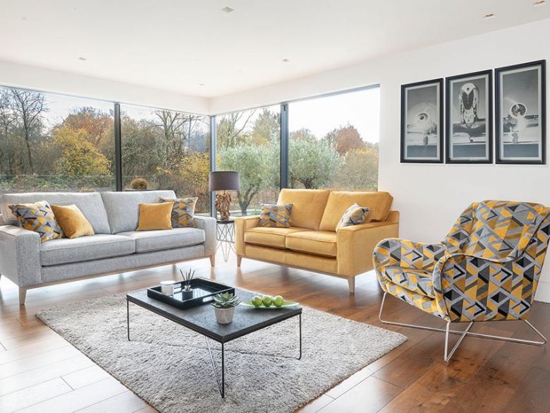 Charlotte grey and yellow sofa range available at Lee Longlands