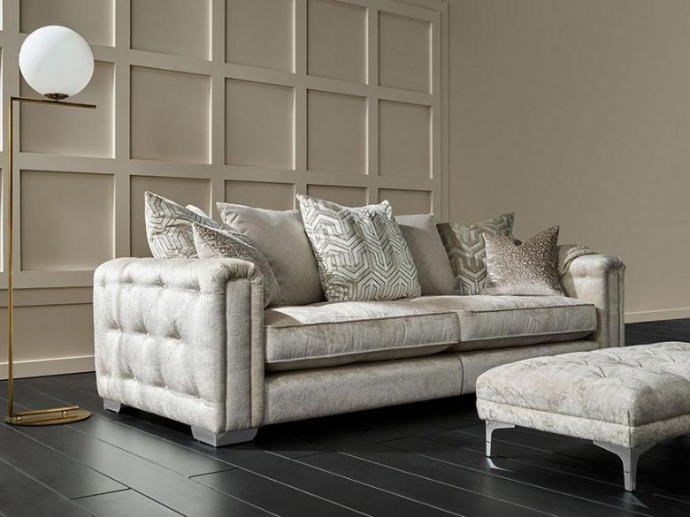 Geovanni fabric sofa range with button detailing available at Lee Longlands