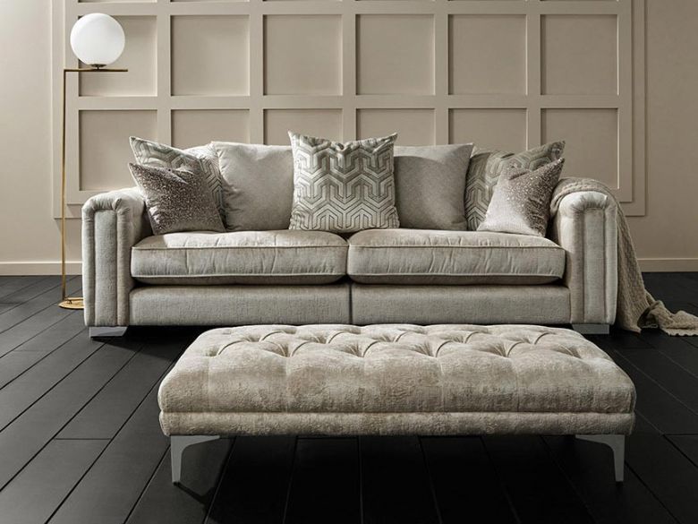 Geovanni fabric sofa collection includes snuggler and footstool