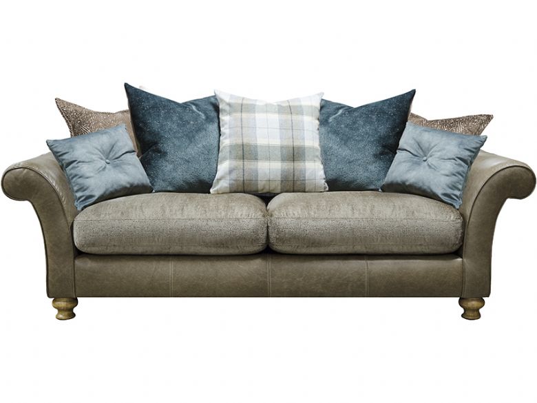 Harrison brown leather pillow back 3 seater sofa available at Lee Longlands