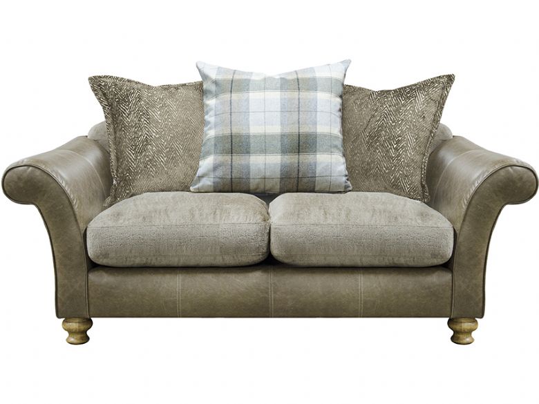 Harrison fabric and leather pillow back 2 seater sofa available at Lee Longlands