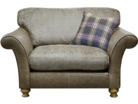 Harrison leather and fabric brown snuggler available at Lee Longlands