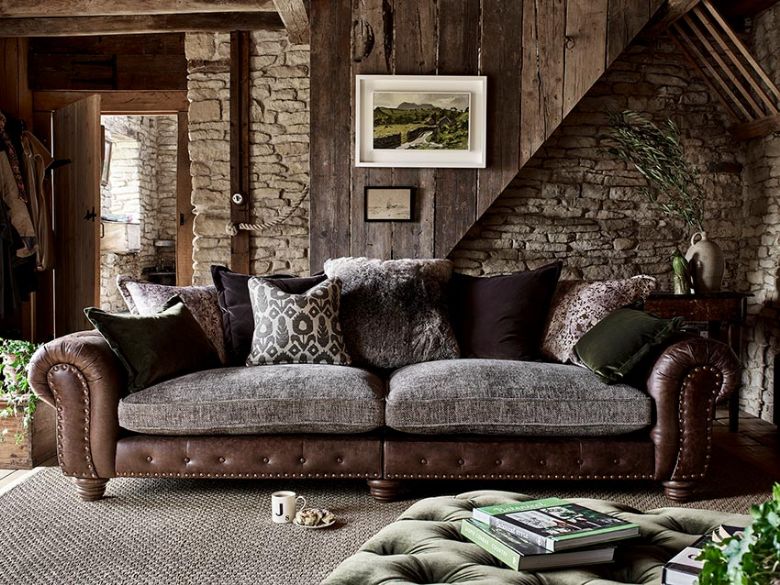 Hamilton Large Split Standard Back Sofa, Mixed Leather And Fabric Sofas Uk