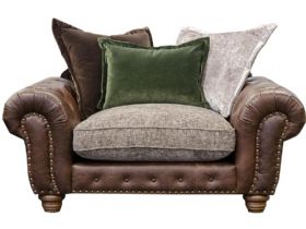 Hamilton leather and fabric scatter back snuggler chair available at Lee Longlands