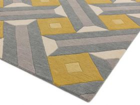 Reef geometric patterned rug in grey and yellow