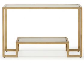 Gold and glass console table at Lee Longlands