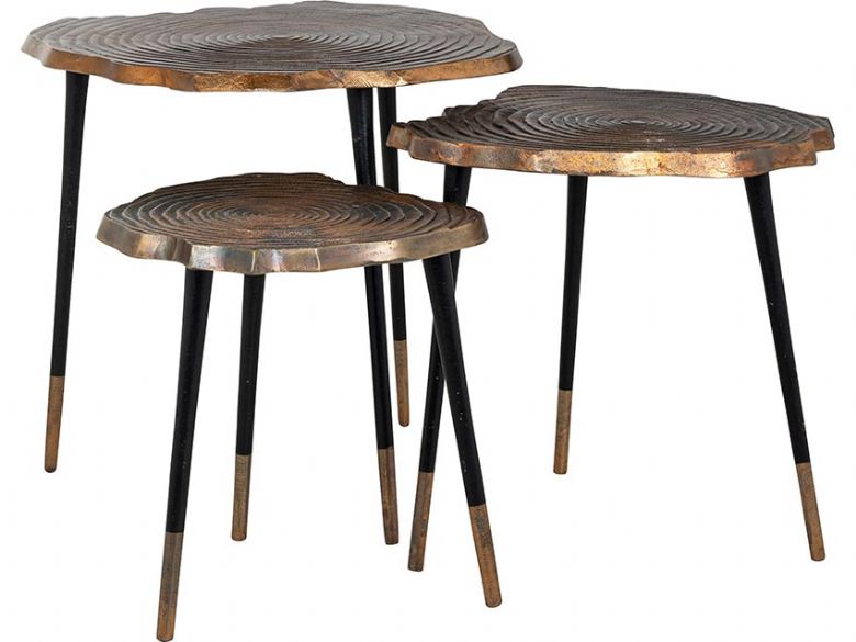 Tulum nest of 3 metal tables available at Lee Longlands