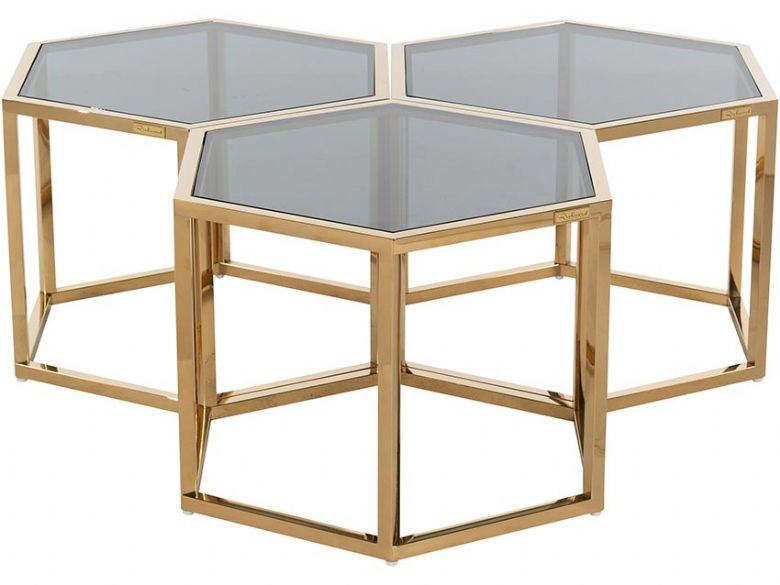 Morelos Nest Of 3 Coffee Tables Lee, Cheltenham Glass And Steel Coffee Table