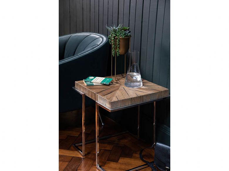 Olette rustic wood side table contrasting base