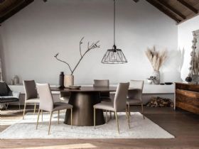 Giovanny modern walnut bronze dining collection available at Lee Longlands