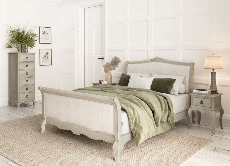 Camille classic style limed solid Oak super king size bed available at Lee Longlands