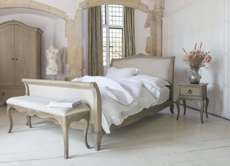 Camille classic style limed solid Oak king size bed available at Lee Longlands