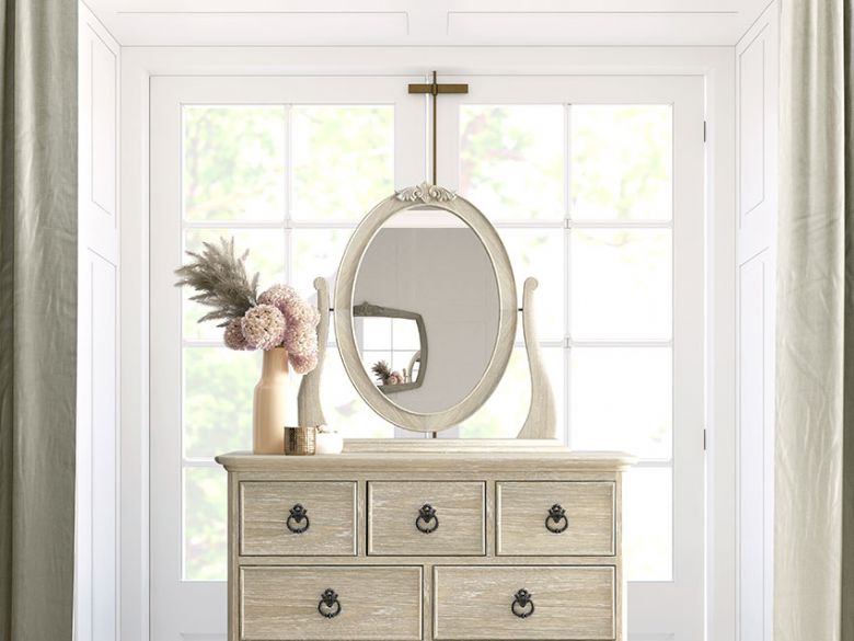 Camille limed oak gallery vanity mirror available at Lee Longlands