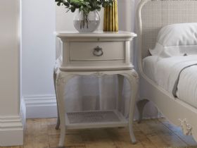 Etienne grey distressed French style bedside table available at Lee Longlands