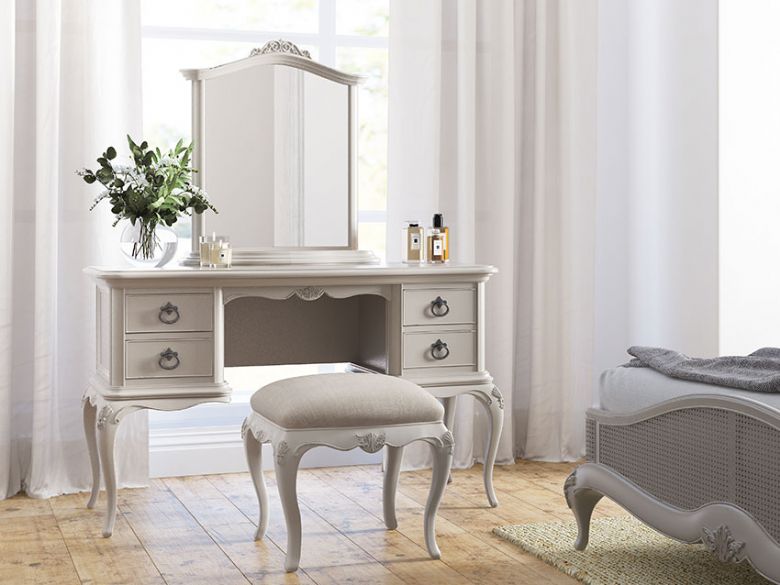 Etienne bedroom collection in grey distressed finish with metal handles