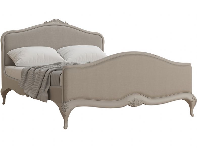 Etienne upholstered distressed grey double bed available at Lee Longlands