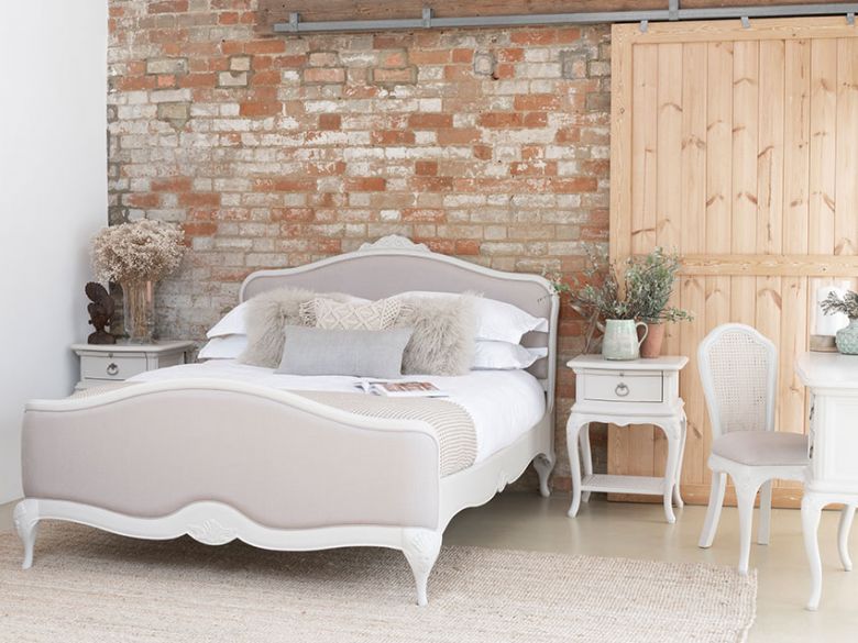 Etienne king size French upholstered bed frame available  at Lee Longlands