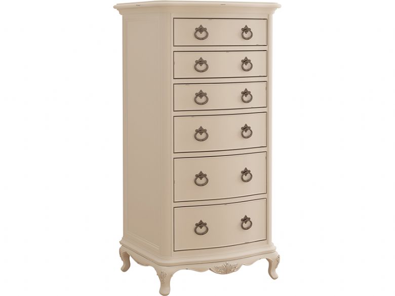 Ivory white distressed tallboy available at Lee Longlands