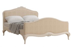 Ivory distressed upholstered king size bedframe available at Lee Longlands