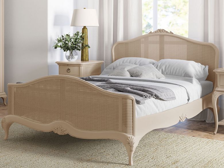 Ivory off white rattan 4'6 double bed frame available at Lee Longlands