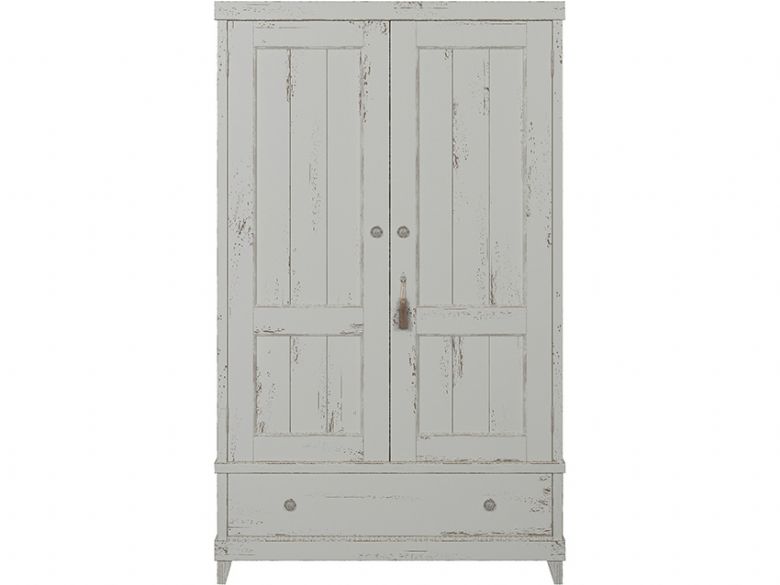 Atelier 2 door 1 drawer white wardrobe with distressed finish