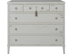 Atelier distressed white chest with six drawers available at Lee Longlands