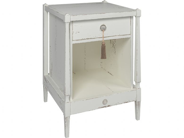 Atelier white distressed bedside table available at Lee Longlands