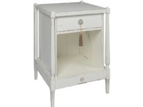 Atelier white distressed bedside table with a tassel available at Lee Longlands
